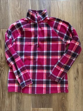Eddie Bauer Pink Plaid Half-Zip Fleece Pullover